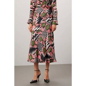Untitled in Motion‎ Lelaki Maxi Skirt Pink Green Black Abstract Print Sz L